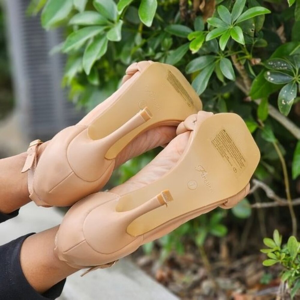 Chic Women’s Nude Braided Ankle Strap Sandals with Lateral Buckle Closure - Picture 5 of 5